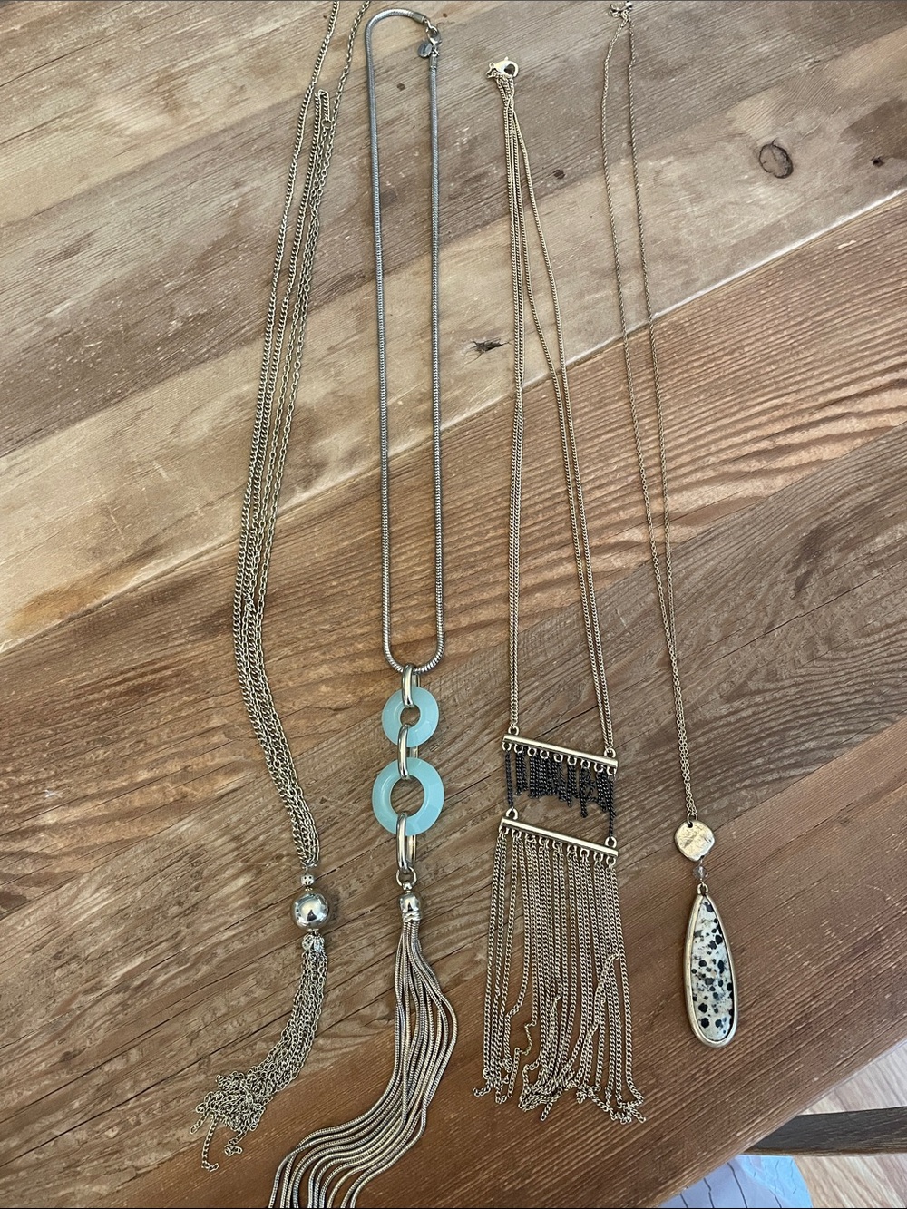 Mixed Long Pendant Necklaces - Gold Tone with Turquoise Accents
